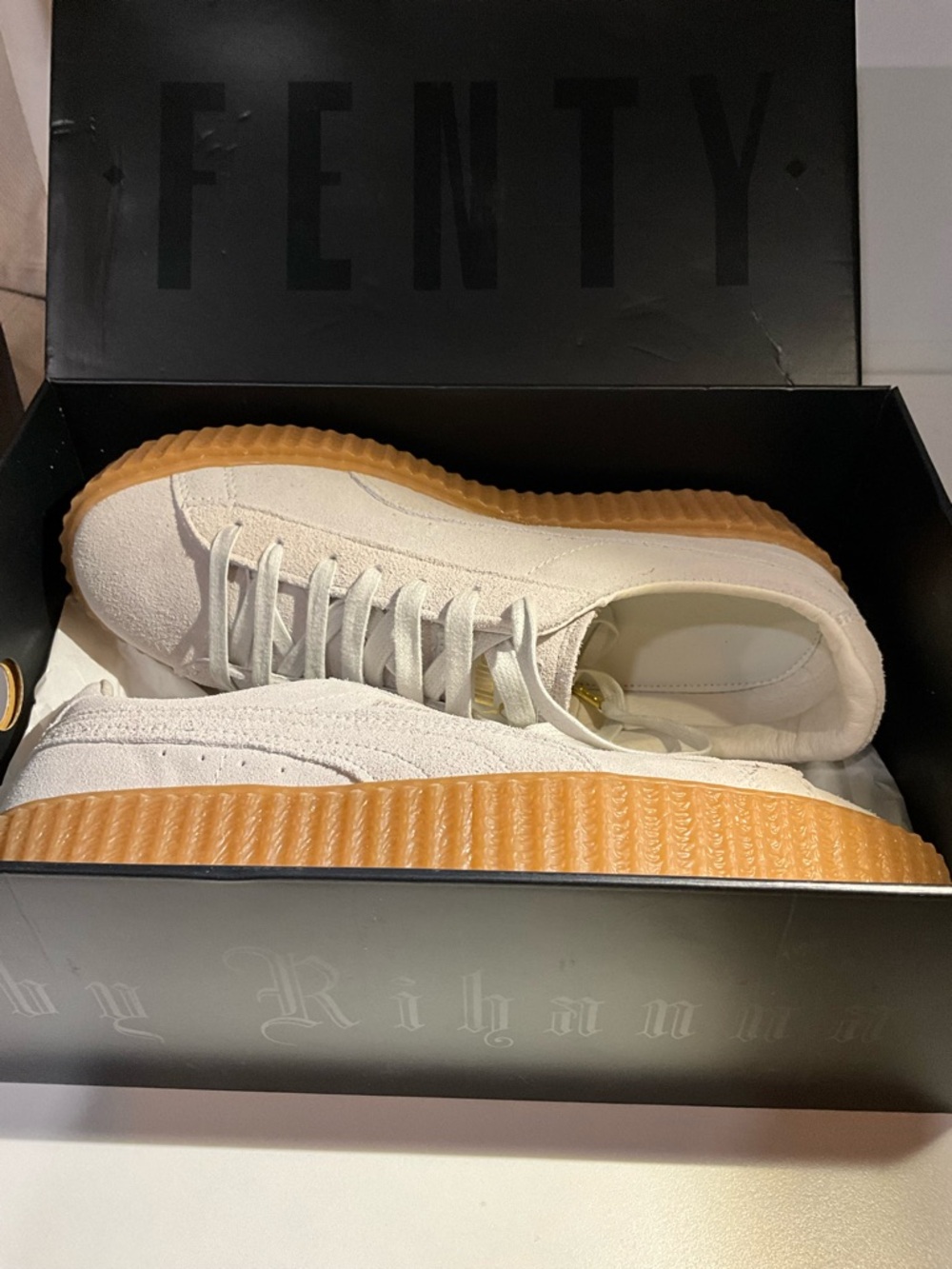 Puma Fenty Rihanna Oatmeal Suede Sneakers with Gum Sole Men size 7/Women size 10